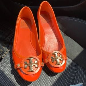 ‼️Sale‼️Tory Burch Orange Leather Flat Shoes Sz 8